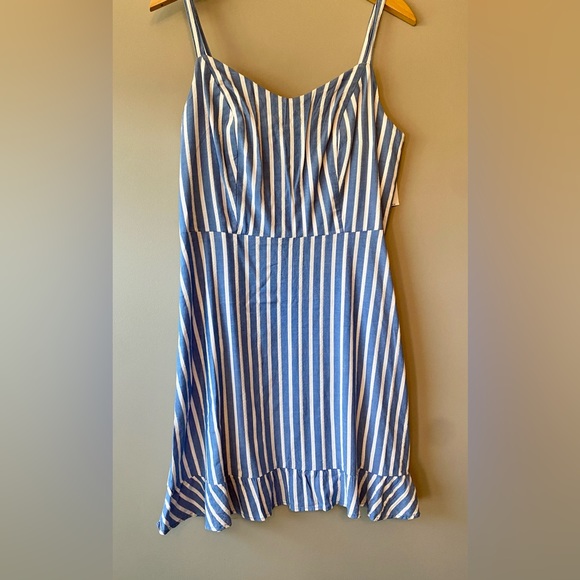NEW tags attached! Dobby-Stripe Ruffle-Hem Fit and Flare Cami Dress MED sailor - Picture 6 of 6